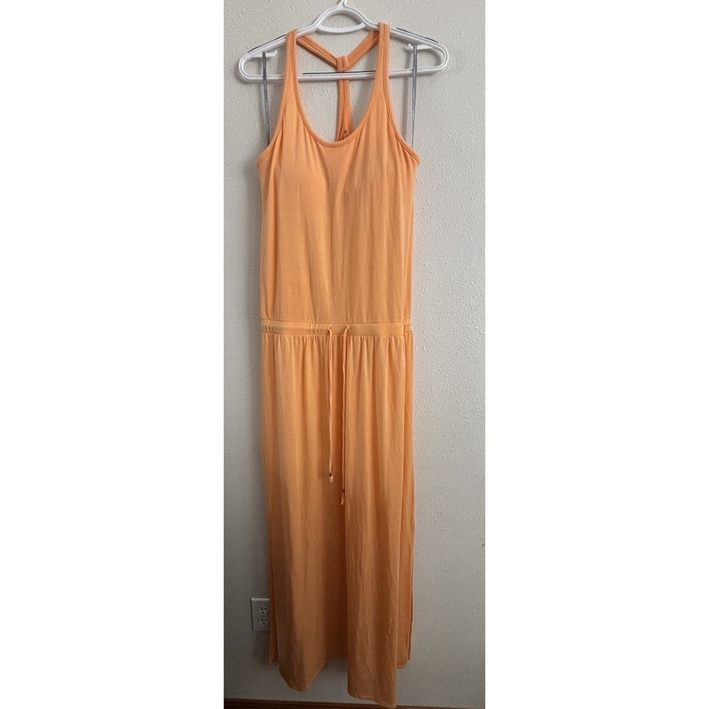 Athleta Cressida Maxi Dress M Tiger Lily Orange Silk Lyocell Racerback